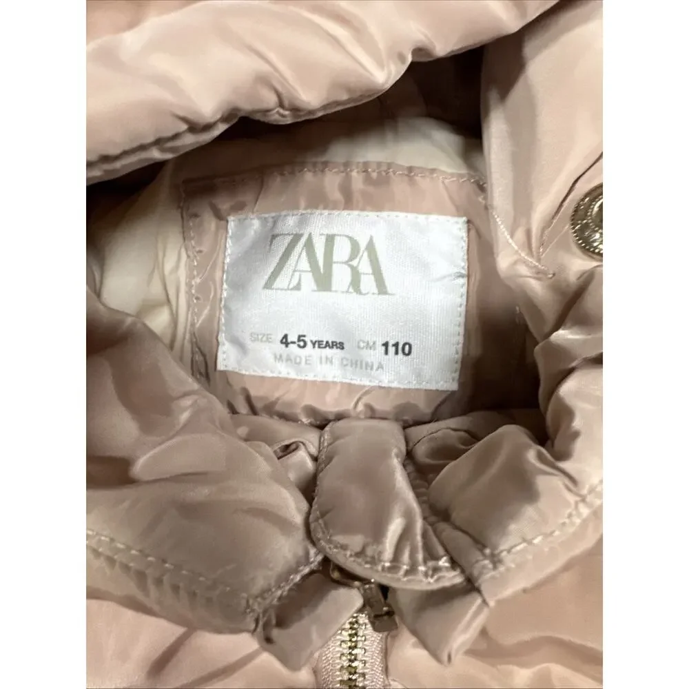 ZARA Girls Puffer Jacket Size 4-5 Years (110 cm) Light Pink Quilted Winter Coat